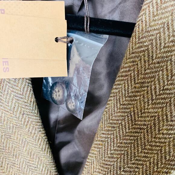 Paul Jones Sz M Wool Herringbone Sport Coat Blazer Jacket Brown Corduroy Collar - Picture 11 of 14